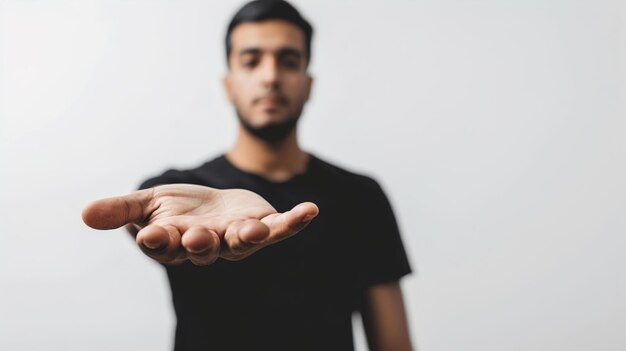 Foto un hombre con su mano abierta y una imagen de un hombre con la mano en el aire