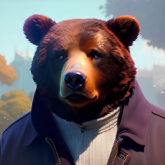 Un hombre con un suéter y un suéter con un oso.