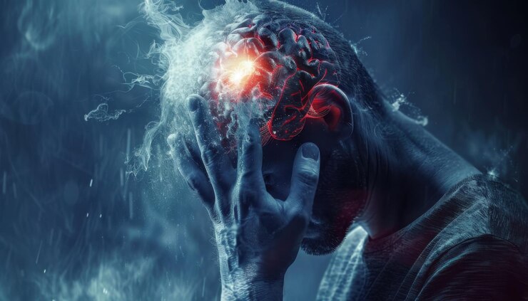 hombre sufre de convulsiones de epilepsia debido a un cerebro anormal