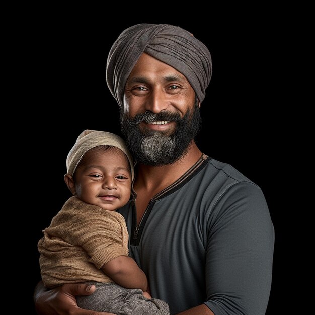 Foto un hombre del sur de asia sosteniendo a su nuevo bebé y sonriendo fondo transparente