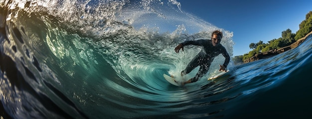 Un hombre surfeando en una ola en el océano