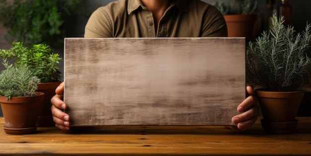 un hombre con una tabla marrón