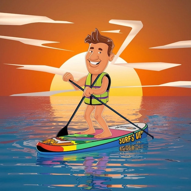 un hombre en una tabla de surf con la palabra s s en ella