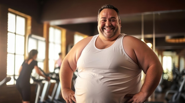 hombre de talla plus haciendo ejercicio en el gimnasio