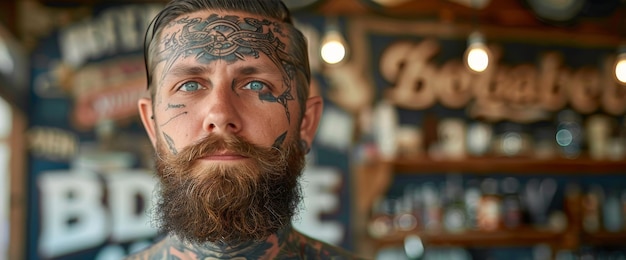 Hombre tatuado con barba