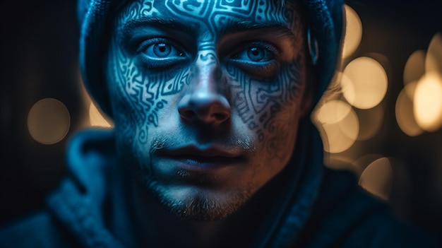 Un hombre con un tatuaje en la cara.
