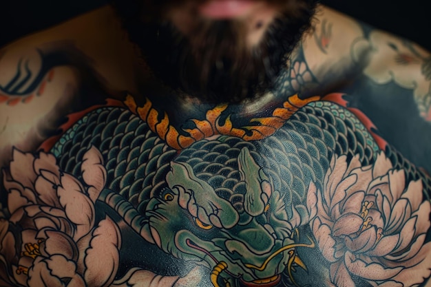 Un hombre con un tatuaje de dragón en el pecho