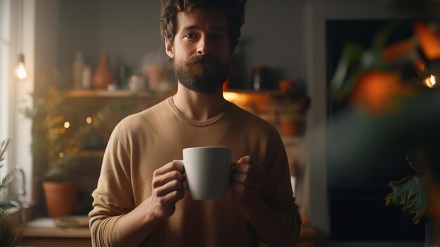 Hombre con taza de café en las manos