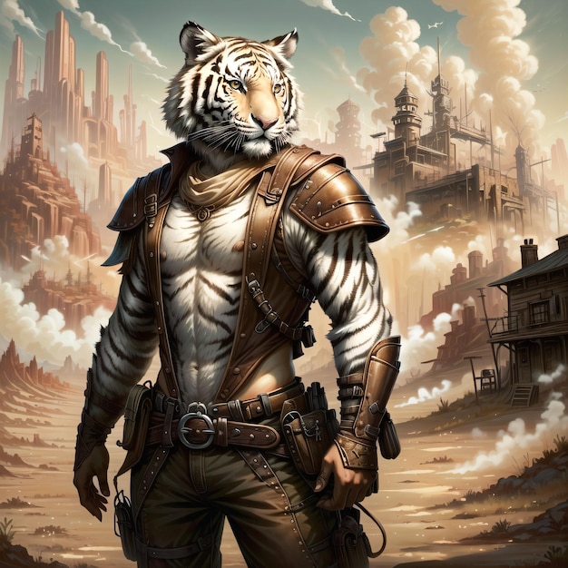 Un hombre tigre en una ciudad occidental