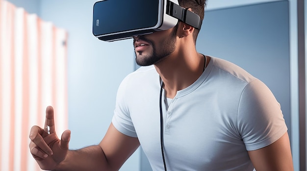 Hombre de tiro completo experimentando realidad virtual