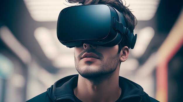 Hombre de tiro medio con gafas vr