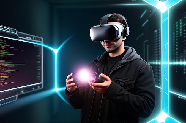 Hombre de tiro medio con gafas vr