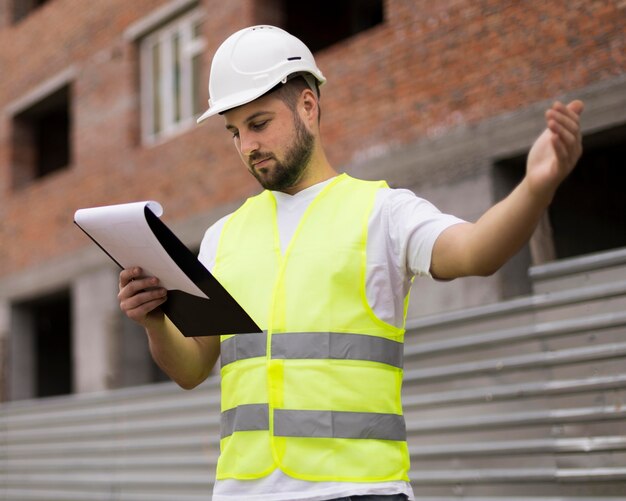 Hombre de tiro medio mirando proyecto