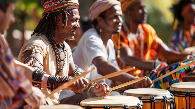 un hombre tocando batería con otros hombres tocando batería