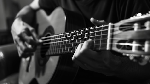 Hombre tocando la guitarra en blanco y negro