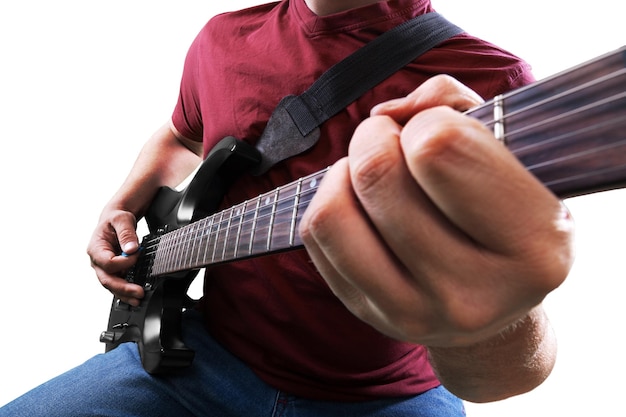 Hombre tocando la guitarra eléctrica - aislado