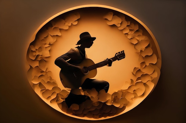 Foto hombre tocando la guitarra estilo de arte de papel ai generado fondo