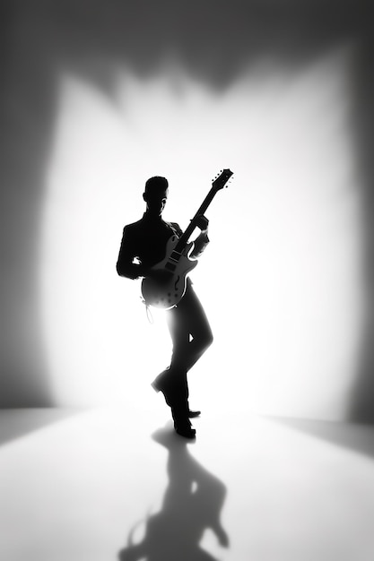 Un hombre tocando una guitarra frente a una luz.