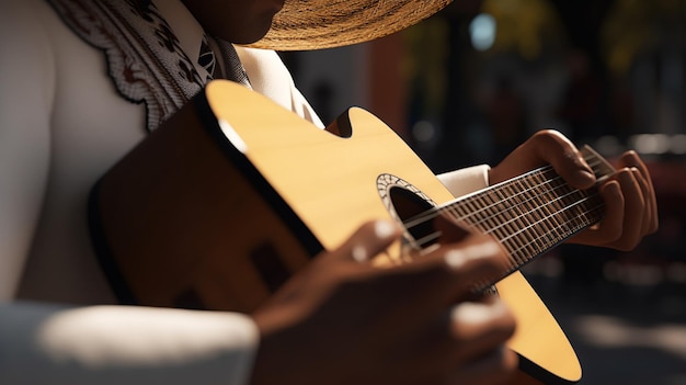 un hombre tocando una guitarra con un sombrero de paja