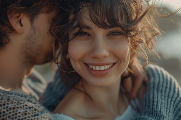 Hombre tocando el hombro de una mujer sonriente