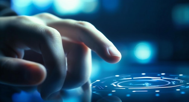 Hombre tocando el icono de la pantalla electrónica