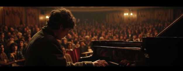 Foto un hombre tocando el piano frente a una gran multitud