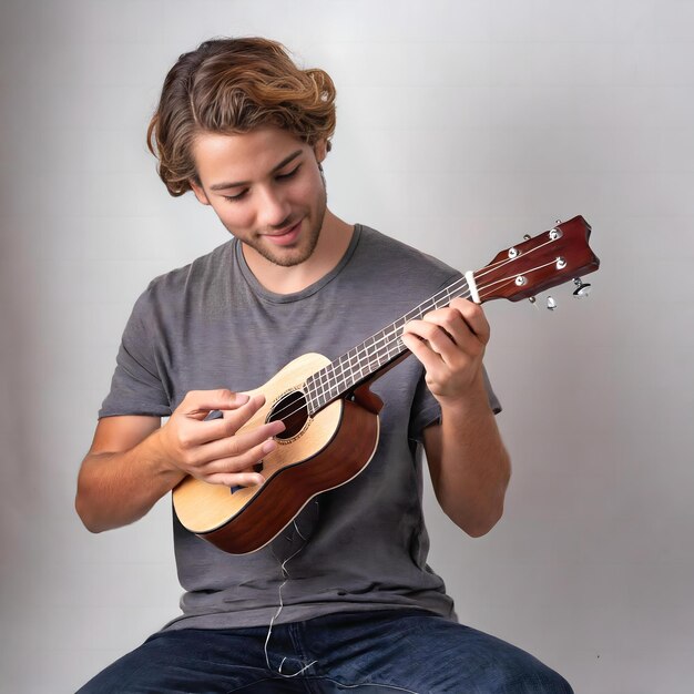 Foto un hombre tocando el ukulele