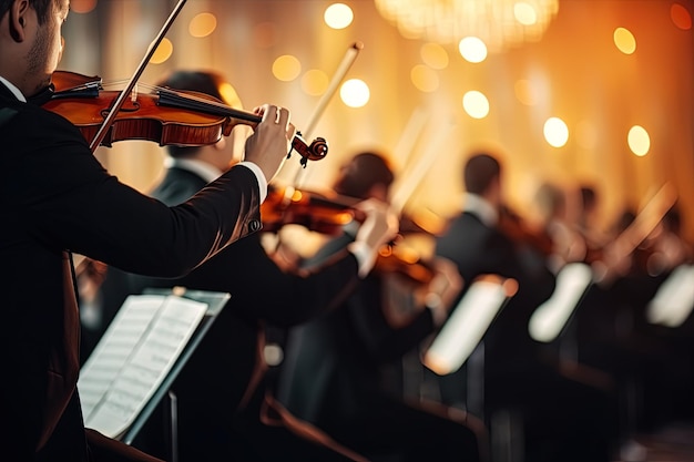 Foto un hombre tocando un violín frente a un grupo de personas tocando