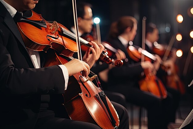 un hombre tocando el violín y otros músicos en el fondo