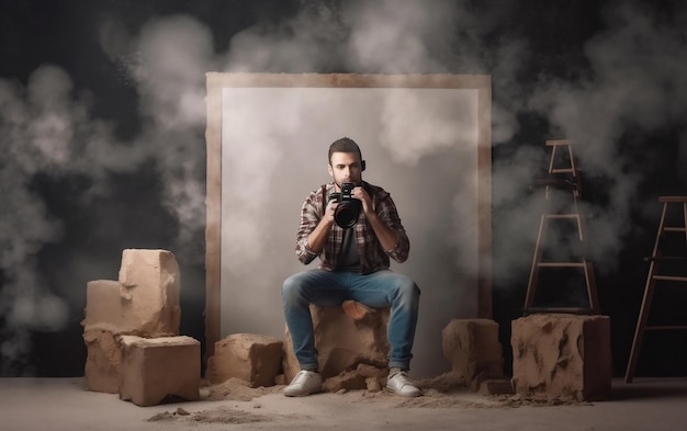 Hombre tomando un autorretrato en el espejo