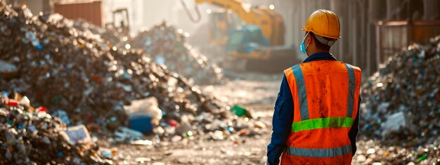 Foto un hombre trabaja clasificando basura enfoque selectivo