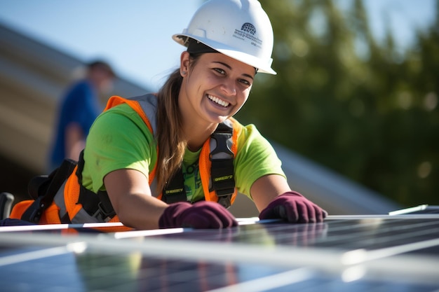 Foto hombre trabajador de paneles solares energía renovable