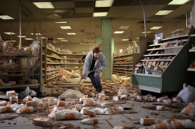 Foto un hombre está trabajando en un almacén con bolsas de pan