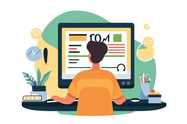Hombre trabajando en una computadora analizando datos