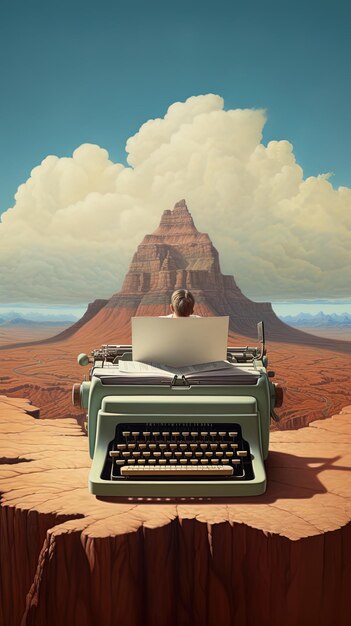 Foto un hombre está trabajando en una computadora en el desierto