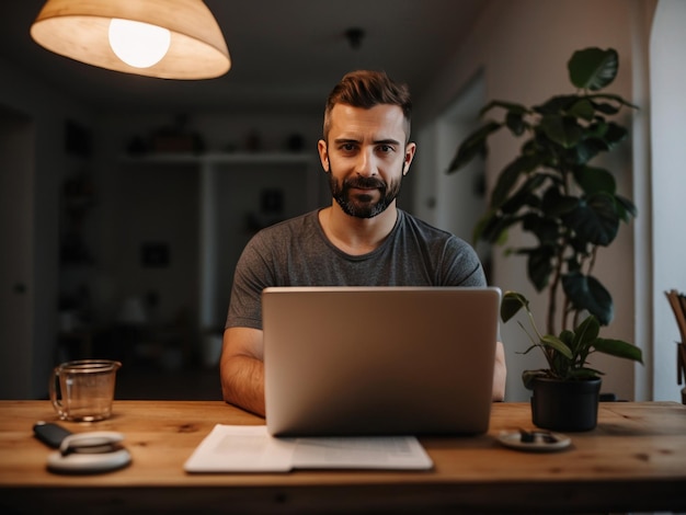 un hombre trabajando en una computadora portátil ai gererativo