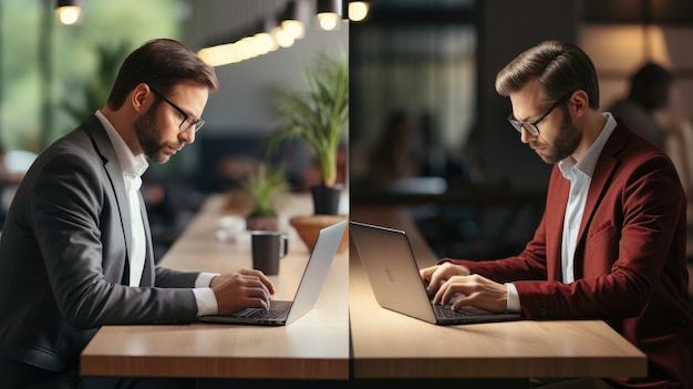 Hombre trabajando en una computadora portátil HD 8K papel tapiz Imagen fotográfica de stock