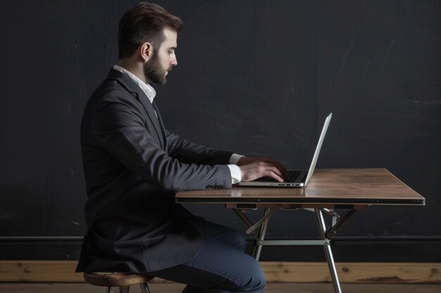 Hombre trabajando en una computadora portátil en la mesa