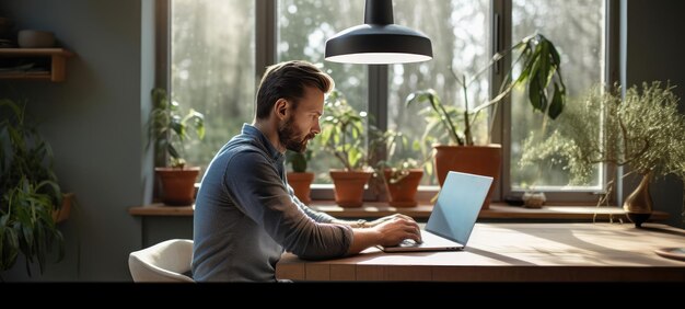 Un hombre trabajando en una computadora portátil en una mesa