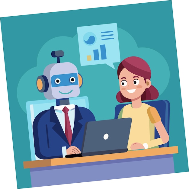 un hombre trabajando en una computadora portátil con un robot en la pantalla
