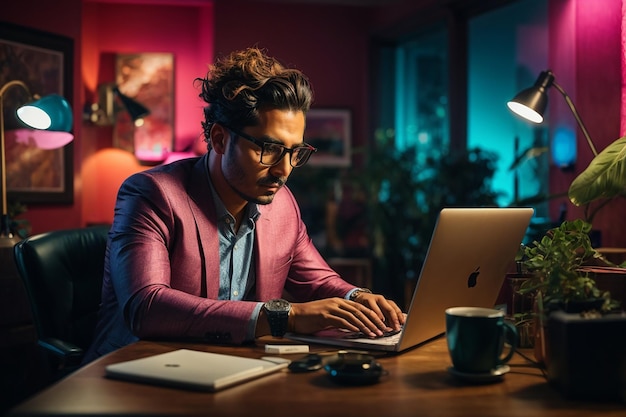 Hombre trabajando en una computadora portátil sobre el escritorio