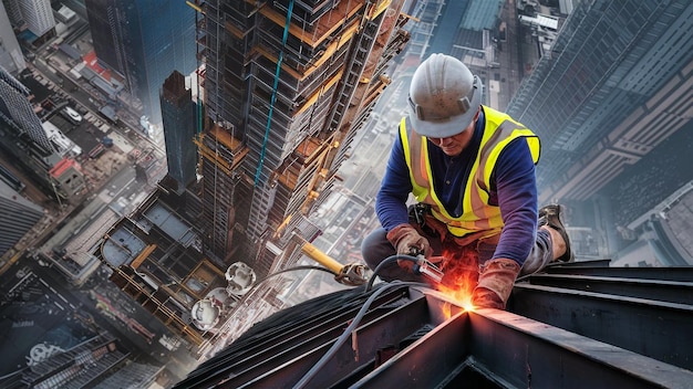 un hombre trabajando en un edificio con un martillo en la mano