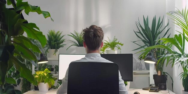 Hombre trabajando en un escritorio con una computadora