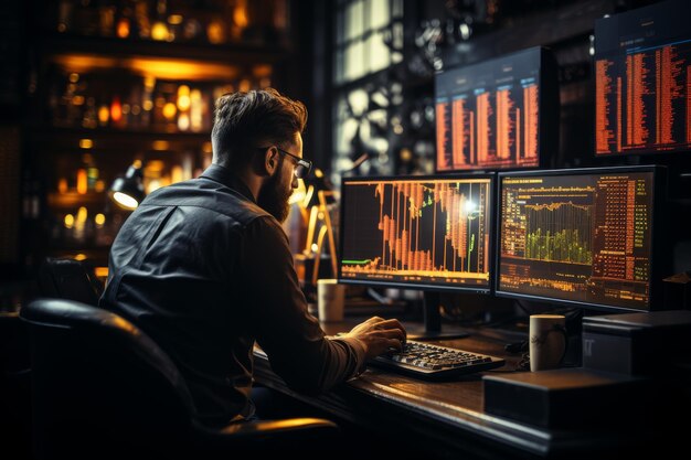 Hombre trabajando en un escritorio de computadora