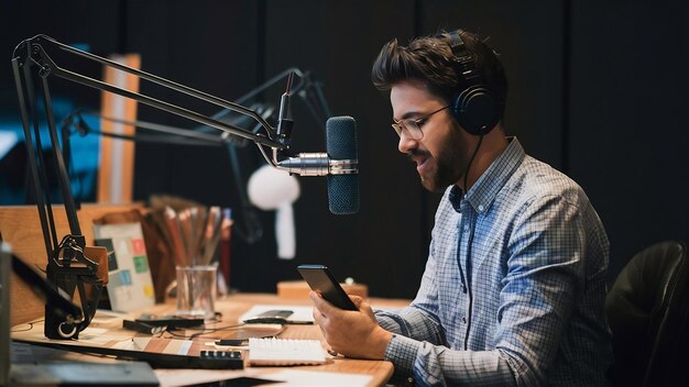 Hombre trabajando en una estación de radio