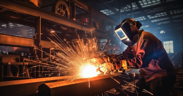 Foto un hombre trabajando en una máquina de soldadura de acero