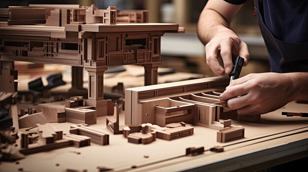 Hombre trabajando en un modelo de edificio