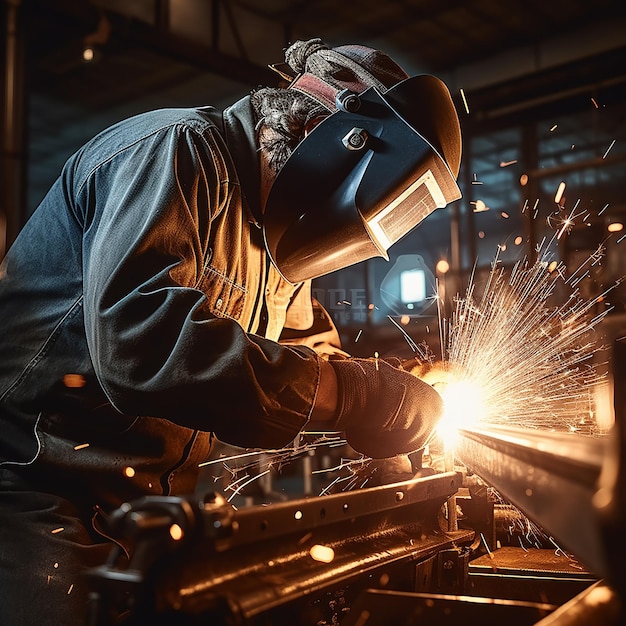 un hombre trabajando en una pieza de metal con un destornillador en el fondo