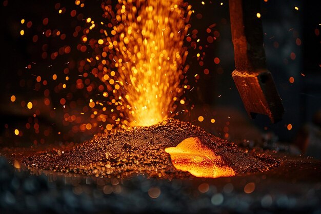 Foto un hombre está trabajando en una pieza de metal con una pieza de naranja