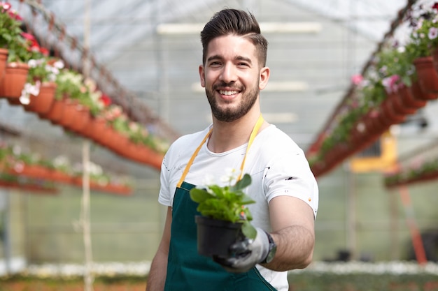 Hombre trabajando en una tienda de jardinería